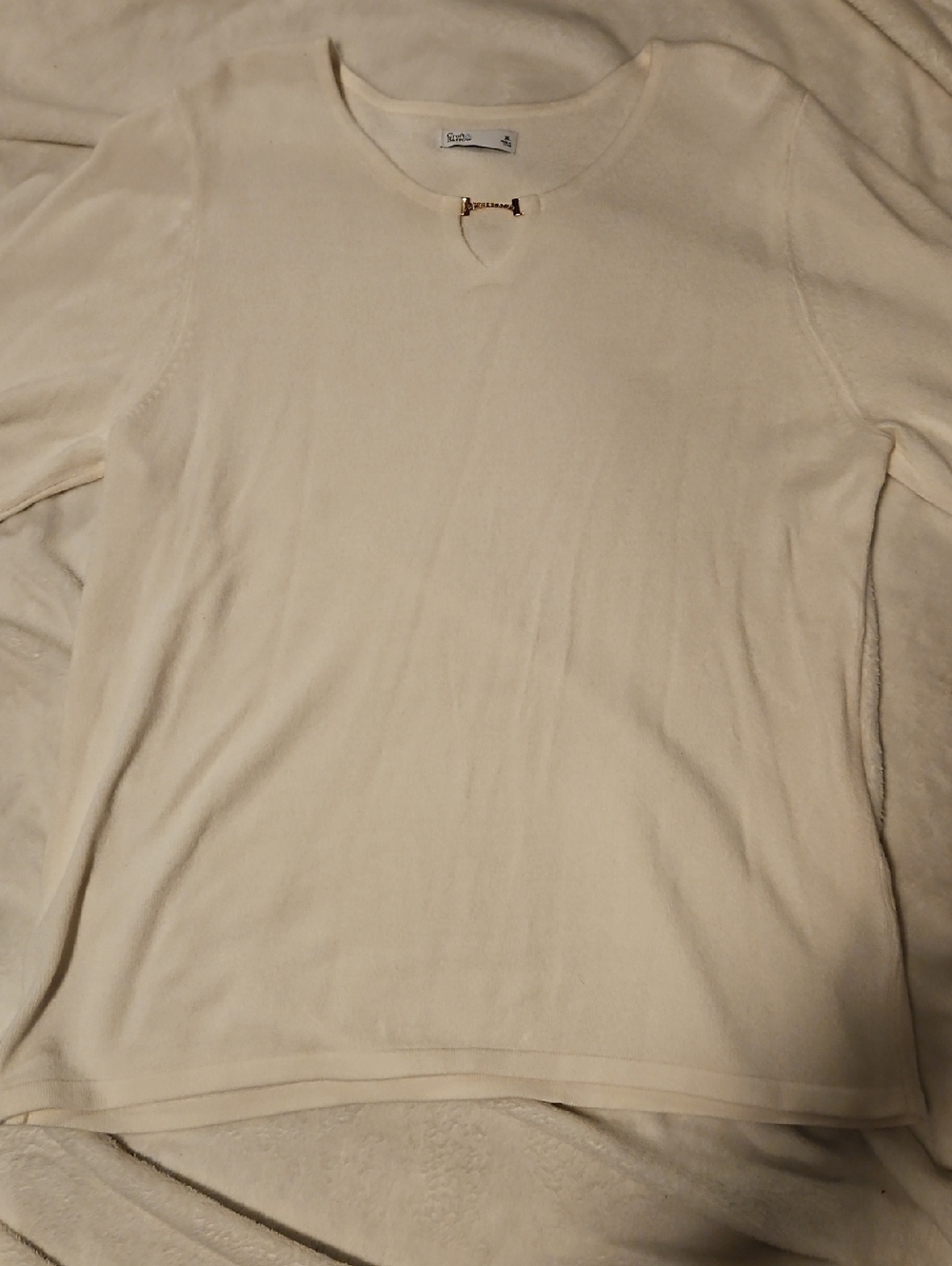 croft & barrow Cream Sweater with Gold Chain Accent